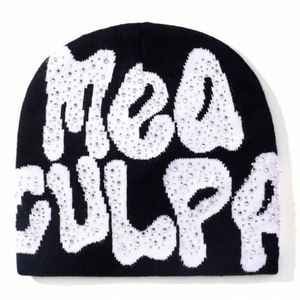 Wholesale in Stock Unisex Winter <b>Hat</b> 100% Acrylic Knitted Jacquard Mea Culpa Rhinestones Beanies - Product Image 2