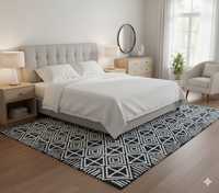 Handgefertigter Waschbarer Handgetufteter Marineblauer Blumenteppich Modernes Geometrisches Muster Weicher Premium-Teppich Schlafzimmer Wohnzimmer Stilvolles Zuhause