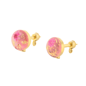 Fashion Stud Earrings 316L Stainless Steel PVD Gold Plating Sustainable Resistant Pink <b>Flower</b> Design - Product Image 2