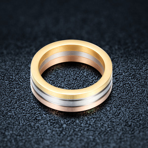 Three Color Mixed Design Stainless Steel <b>Ring</b> 6mm Geometric Unisex Fashion Jewelry Gift - Product Image 3