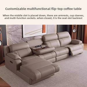 Erstklassiges, Schlichtes und Modernes Elektrisches Kinosofa aus Erstschicht-Rindsleder, Ausziehbare und Verstellbare Chaiselongue, Relaxsessel für das Wohnzimmer - Product Image 2