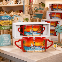 Ensemble de tasses à café en céramique Souvenirs des Caraïbes, design plage, couple enlacé, tasses en porcelaine populaires, personnalisables OEM ODM, vente en gros