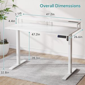 47x27 pulgadas Sit-Stand Escritorio Altura ajustable Oficina en casa y Escritorio de computadora con estante de monitor