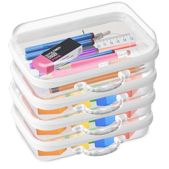 Pencil Pouch Shell Zipper Case Hard Plastic Sided Clear Zipper Pouches Pencil Case for Storage