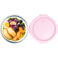 Vente en gros de boîte à lunch d'étudiant en verre rond transparent vaisselle de pique-nique de grande capacité