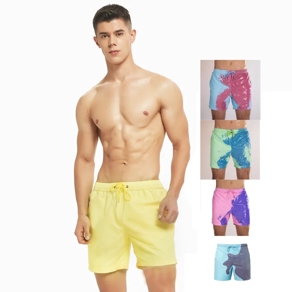 Custom Private Label Magic Heat Water Reactive Color Changing Men Swim Trunk Surf Pants Beach Board Shorts