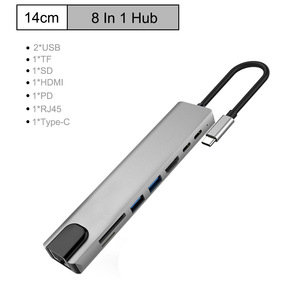 8合1 <span class=keywords><strong>USB</strong></span> C型千兆适配器集线器坞站多功能4K <span class=keywords><strong>USB</strong></span> 3.0 RJ4 5 100M 1000M <span class=keywords><strong>USB</strong></span> 3.0 8 1读卡器PD库存 - Product Image 3