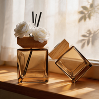 Ensemble de flacons vides pour diffuseur de parfum, aromathérapie, 500 ml, 200 ml, bouchon en bois ambré, anneau argenté