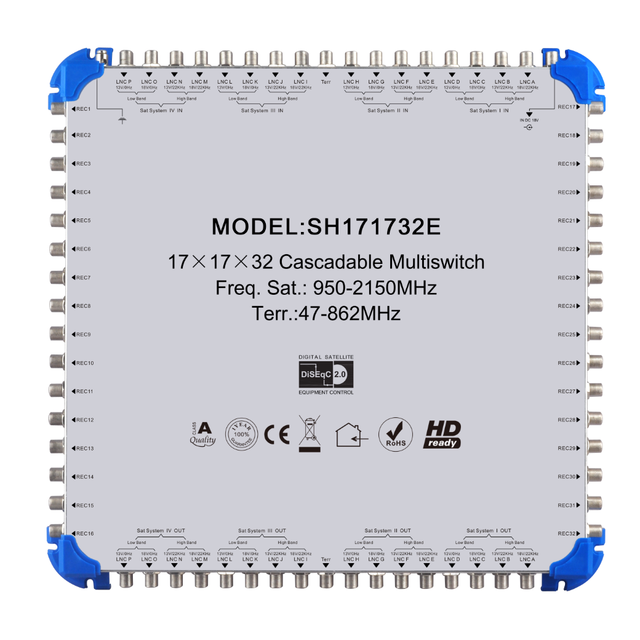 SH171732E Hejia Digital 17x17x32 Cascadable Satellite Multiswitch (32-Channel HD Signal Distribution)