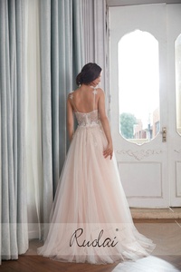 Ruolai PEV-L3047 Abito <span class=keywords><strong>da</strong></span> Sera Personalizzato con Fiori 3D e Perline di Cristallo, Vestito <span class=keywords><strong>da</strong></span> Cerimonia Rosa Pallido <span class=keywords><strong>per</strong></span> Matrimoni - Product Image 3