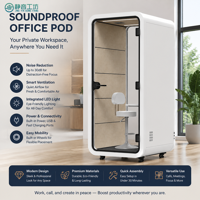 Modern 1 Person Silent Office/Hotel Call Pod Movable Modular Soundproof Booth with LED Light for Online Class & Private Meeting