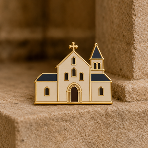 Pin de solapa metálico religioso histórico con emblema de monasterio y abadía, cruz y torre, esmaltado, personalizado, venta al por mayor, insignia de recuerdo de arte religioso - Product Image 2