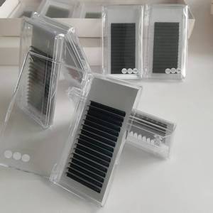 Extensions de cils individuels en <span class=keywords><strong>soie</strong></span> de cachemire noir mat avec logo personnalisé, courbure naturelle C, faciles à éventail, plateaux de cils CC, marque privée - Product Image 2