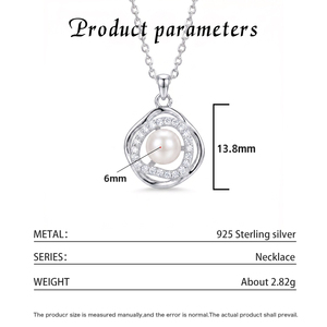 Geometric Diamond Shape Wavy CZ Natural Freshwater Pearl Pendant Necklace <b>Silver</b> Plated Copper Jewelry Double Layer <b>Choker</b> Women - Product Image 6