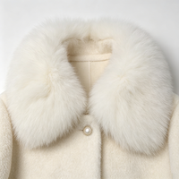 Manteau long en fausse fourrure pour femme, blanc ivoire, col en vraie fourrure de renard amovible, boutons pression perlés, deux poches plaquées, coupe ample, chaud, vêtement d'extérieur pour l'hiver