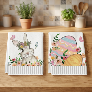Paños de Cocina de Algodón Suave con Estampado Floral de Conejito de Pascua, Rectangulares, Ecológicos, para Uso Doméstico - Product Image 1