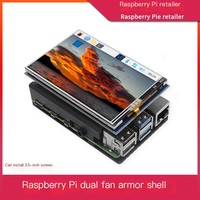 Raspberry Pi Generasi ke-4 Tipe B Layar Sentuh 3,5 inci 3B+/4B Kit Layar Pendingin Kipas Ganda dari Paduan Aluminium