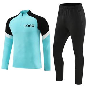 بيع بالجملة بدلة رياضية زرقاء لكرة القدم لكرة القدم شعار مخصص بدلة رياضية للنادي بأكمام طويلة للرجال والأطفال - Product Image 6