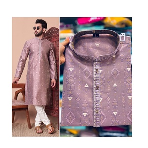 Premium Ethnic Wear Collection Hommes Kurta Pyjama Tissus Jacquard En Soie Avec Fantaisie Travail Readymade Kurta Pyjama - Product Image 1