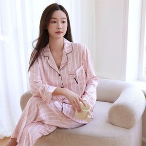 女式冰丝睡衣夏秋季印花性感长袖长裤女童家居服套装 - Product Image 6