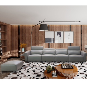 Sofá <span class=keywords><strong>Reclinable</strong></span> Eléctrico Moderno de Cuero Genuino <span class=keywords><strong>Gris</strong></span> con Botón de Encendido y Estructura de Madera, <span class=keywords><strong>Reclinable</strong></span> Inteligente Ajustable - Product Image 3