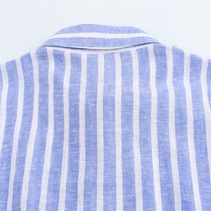Vestido midi a rayas de mezcla de <span class=keywords><strong>lino</strong></span> estilo europeo y americano con cintura elástica - Product Image 4