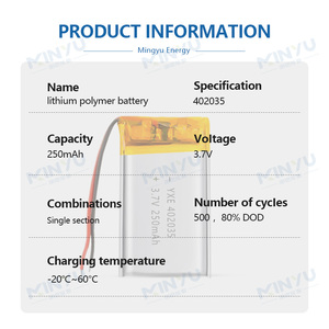 YXE Factory Deep Cycle 3.7V Capacité personnalisée 402035 Protection contre les surcharges Batteries lithium-ion à poche semi-solide rechargeables - Product Image 2