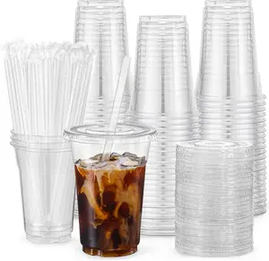 Fukang disesuaikan 14-20 oz bening PET plastik cangkir sekali pakai minuman dingin cangkir