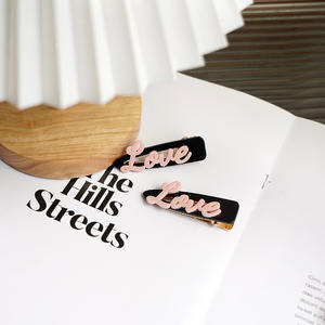 依依时尚黑色侧夹字母拼接醋酸水滴发夹可爱女孩迷你发夹定制 - Product Image 6