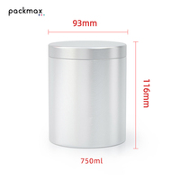 Boîte en aluminium cylindrique de 150-500 ml avec bouchon à vis pour aliments pour animaux de compagnie, friandises lyophilisées pour chats et chiens - Boîte hermétique multi-tailles pour aliments pour animaux