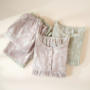 Conjunto <span class=keywords><strong>de</strong></span> <span class=keywords><strong>pijama</strong></span> <span class=keywords><strong>de</strong></span> lino y algodón para Mujer | Plum Blossom Song Yarn-Dyed Jacquard, cuello redondo, mangas 3/4, pantalones hasta el tobillo, 2 colores - Product Image 4