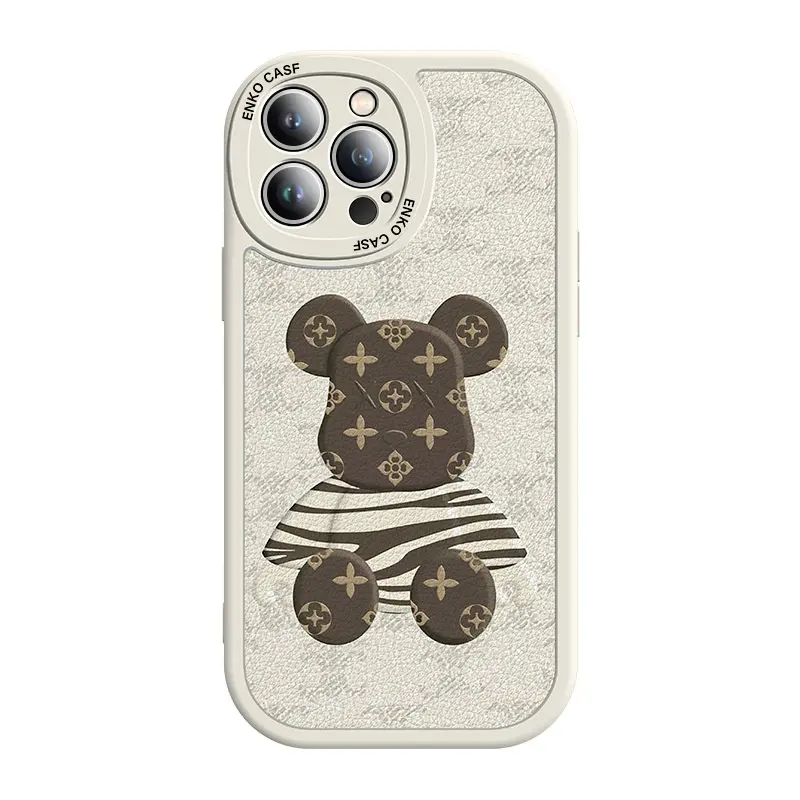 Cool Robot Bear leather Phone Case For iPhone 14 13 12 11 Pro Max Mini X XR XSMAX SE Transparent TPU Lens Creative Cover