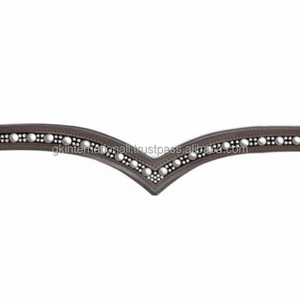 Cadena decorativa de perlas y cristales de canal vacío en forma de V única con incrustaciones de banda de cejas de caballo de cuero genuino en tamaños de mazorca completos - Product Image 1