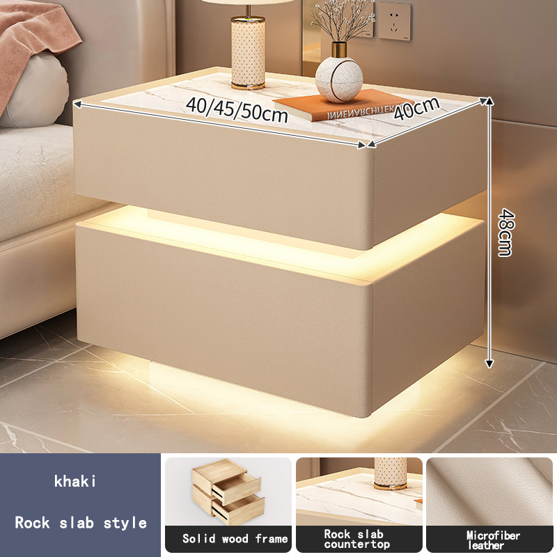 Dalle de roche couleur kaki + lumière à induction