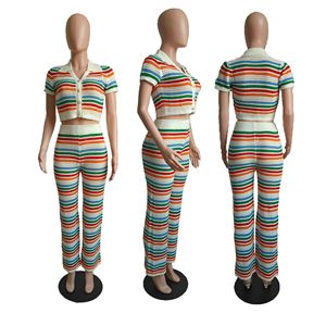 Conjunto de dos piezas de moda de punto para mujer, Tops cortos con patrón sólido, traje de calle Sexy para verano, chándal a juego en la playa - Product Image 6