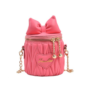 Thời Trang Cô Gái Công Chúa Không Thấm Nước Crossbody Túi Dễ Thương Bow Dễ Thương Bow Hình Trụ Ví PU Chất Liệu Dây Kéo Phụ Nữ Trang Điểm Túi Xách Tay - Product Image 2
