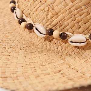 New Summer Sun <b>Hat</b> Handmade Raffia Straw Cowboy <b>Hat</b> Hollow Design Casual Beach <b>Hats</b> With Shells Decoration - Product Image 2