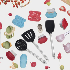 Lot de 10 ustensiles de cuisine pour bébé en silicone noir durable avec poignée en acier inoxydable et anneau de suspension, compatibles four et micro-ondes - Product Image 3