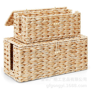 Cesta de Almacenamiento Rectangular de Imitación de Ratán Tejida a Mano, Organizador de Oficina, Caja para Cables, Organizador de Cables Eléctricos - Product Image 1