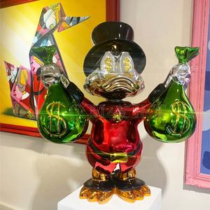 Escultura de Pato Scrooge de Dibujos Animados, Escultura Pop Art de Pato Monopoly, Artesanía de Resina, Estatua de Pato Scrooge con Dos Bolsas - Product Image 1