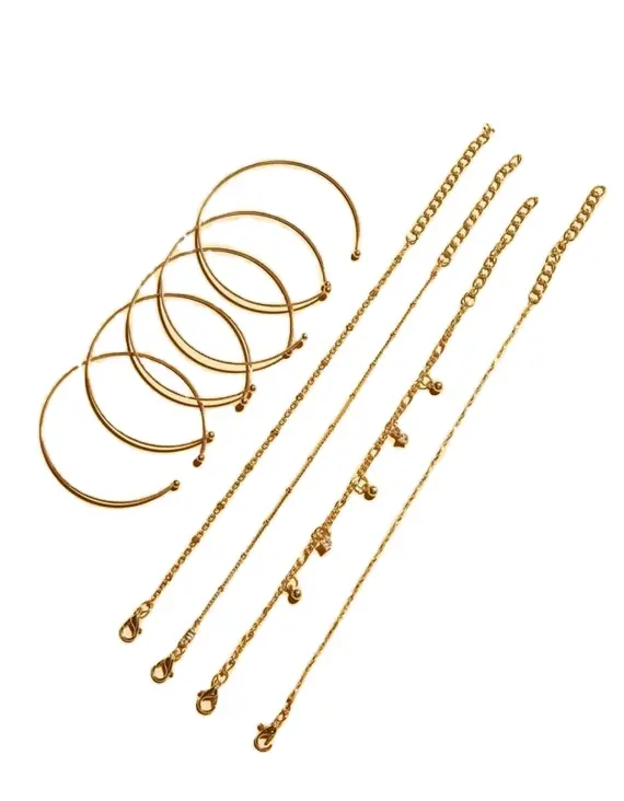 9 piece Minimalist gold bracelet set Dainty Gold Pretty simple Gold Delicate chain bracelet & bangle set