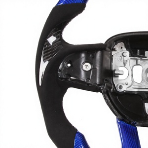 Volant YLCRacing à 4 branches modèle 375 <span class=keywords><strong>pour</strong></span> Dodge Challenger Blue Devil Horns, modification en fibre de carbone et cuir suédé, 375 mm intérieur - Product Image 2