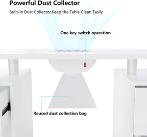 Table <span class=keywords><strong>de</strong></span> manucure portable blanche moderne et économique pour écoles, spas, salons <span class=keywords><strong>de</strong></span> beauté et usage commercial, avec plateau en verre, ventilateur d'extraction et dépoussiéreur - Product Image 5