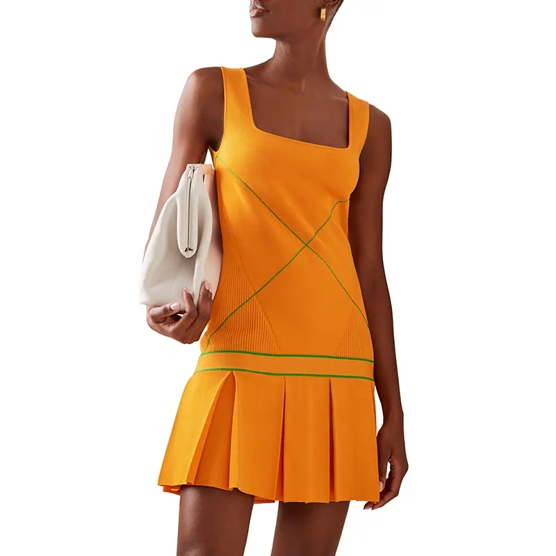 Pleated Knit Mini Dress Simple Knit Skirt Ladies Short Casual Skirt Tennis Profile Pleated Skirt
