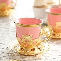 2023 Style européen luxueux turc or café service à thé tasse et soucoupe en métal tasse en céramique Six pièces Service pour 6 coffret cadeau
