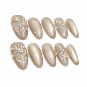 Faux ongles personnalisés faits à la main, dorés, pailletés, perlés, floraux, couvrants, 10 pièces pour doigts - Product Image 3