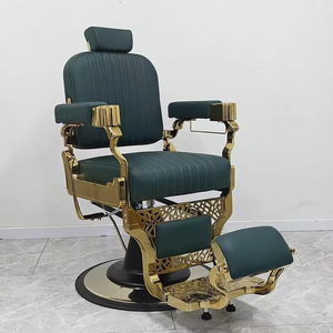 Fauteuil de Barbier de Luxe Vert Hydraulique Professionnel avec Repose-Pieds, Design Vintage Robuste, Cadre Métallique, Rotation à 360 Degrés - Product Image 1