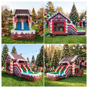 Château gonflable de Noël en PVC en forme de maison de pain d'épices avec toboggan, idéal pour les fêtes d'enfants et la location commerciale - Product Image 6