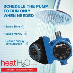 ระบบหมุนเวียนน้ำร้อน Watts Heat H2O พร้อมตัวตั้งเวลาแบบตั้งโปรแกรมได้ ปั๊มน้ำ 3.4 แกลลอนต่อนาที สำหรับน้ำร้อนทันที - Product Image 3