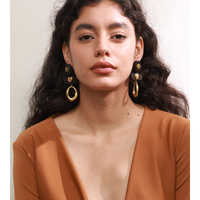 Boucles d'Oreilles Pendante Cœur Plaquées Or en Acier Inoxydable et Bois Marron, Bijoux Tendance JINYOU 2804, Vente Chaude